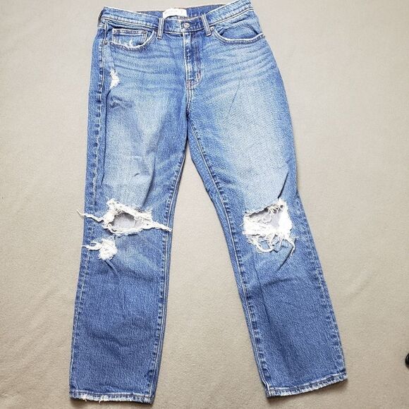 Abercrombie & Fitch The Boyfriend Mid Rise Distressed Jeans Size 28 / 6R A&F - Picture 1 of 12